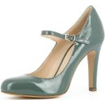 Reduzierte Olivgrüne Lack-Optik Evita Shoes CRISTINA Runde Pfennigabsatz High Heels & Stiletto-Pumps mit Riemchen aus Leder für Damen Größe 34 mit Absatzhöhe über 9cm 