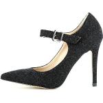 Reduzierte Schwarze Evita Shoes ALINA High Heels & Stiletto-Pumps mit Riemchen aus Filz für Damen Größe 41 mit Absatzhöhe über 9cm zum Oktoberfest 