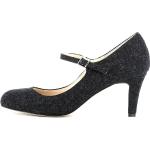 Reduzierte Schwarze Evita Shoes BIANCA Damenpumps mit Riemchen aus Filz Größe 37 mit Absatzhöhe 7cm bis 9cm zum Oktoberfest 