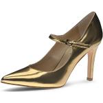Reduzierte Goldene Evita Shoes ILARIA Spitze Pfennigabsatz High Heels & Stiletto-Pumps mit Riemchen aus Leder für Damen Größe 34 mit Absatzhöhe über 9cm 