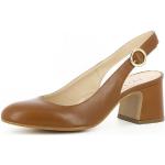 Reduzierte Braune Evita Shoes Runde Slingback Pumps mit Riemchen aus Glattleder für Damen Größe 34 mit Absatzhöhe 5cm bis 7cm 