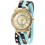 Hellblaue Japanische Excellanc Damenarmbanduhren aus Kunstleder mit Strass mit Mineralglas-Uhrenglas mit Wickelarmband 