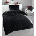 Schwarze Moderne Winterbettwäsche mit Reißverschluss aus Flanell trocknergeeignet 135x200 2-teilig 