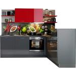 Express Küchen Winkelküche »Jena«, mit E-Geräten, vormontiert, mit Soft-Close-Funktion, Stellbreite 245 x 175 cm, grau, Spüle links