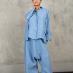 Blaue Streetwear Freizeithosen mit Reißverschluss aus Leinen für Damen Größe XS Große Größen 
