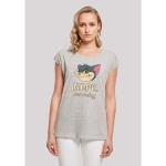 Reduzierte Graue Unifarbene Kurzärmelige F4nt4stic Tom und Jerry Rundhals-Ausschnitt T-Shirts aus Baumwolle für Damen Größe L für den für den Sommer 