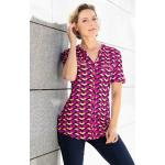 Auberginefarbene Kurzärmelige bader V-Ausschnitt Shirts mit Tasche mit Reißverschluss aus Jersey für Damen Größe S 