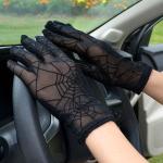 Schwarze Fingerhandschuhe mit Halloween-Motiv aus Spitze für Damen für Partys 