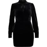 Schwarze Langärmelige Mini Stehkragen Samtkleider mit Reißverschluss aus Samt für Damen Größe S 