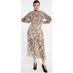Beige Animal-Print Faina Maxi V-Ausschnitt Sommerkleider mit Rüschen aus Gummi für Damen Größe XS 