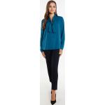 Reduzierte Blaue Business Faina V-Ausschnitt Festliche Blusen aus Satin für Damen Größe XS 