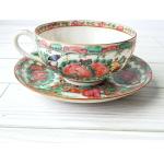 Rosa Vintage Teetassen mit Hongkong-Motiv aus Porzellan 