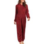 Bordeauxrote Unifarbene Pyjamas lang mit Reißverschluss aus Polyester für Damen Größe XXL für den für den Winter 