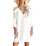 Weiße Bestickte Boho Ärmellose Bestickte Kleider durchsichtig aus Spitze für Damen Größe L für den für den Sommer 