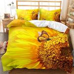 Cremefarbene Blumenmuster Blumenbettwäsche mit Insekten-Motiv mit Reißverschluss aus Polyester 135x200 3-teilig 