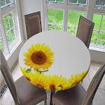 Cremefarbene Karo Asiatische Runde Gartentischdecken 100 cm mit Blumenmotiv aus PVC 