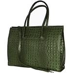 fashion-formel Zarolo Leder Damen Tasche, Business- / Akten-/ Laptoptasche mit Schulterriemen Italy Mod.2026-p (Oliv-Kroko), XL