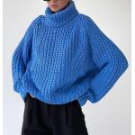 Blaue Casual Rollkragen Rollkragenpullover aus Polyester für Damen Übergrößen für den für den Herbst 