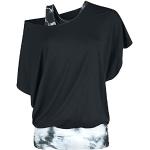 Fashion Victim Damen schwarz-weißes T-Shirt im Double-Layer-Look mit Batik-Print L