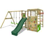 FATMOOSE Spielturm Klettergerüst ActionArena Air mit Schaukel & grüner Rutsche, Outdoor Kinder Kletterturm mit Leiter, Basketballkorb & Spiel-Zubehör für den Garten