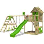 Apfelgrüne Fatmoose Spieltürme & Stelzenhäuser aus Massivholz mit Rutsche 