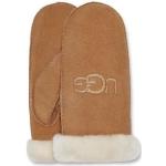 Braune Bestickte Damenfäustlinge & Damenfausthandschuhe aus Lammfell Größe XL für den für den Winter 