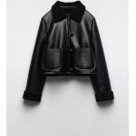 Schwarze Gefütterte Lederjacken mit Knopf aus Veloursleder Handwäsche für Damen Größe XS für den für den Herbst 