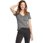 Graue Kurzärmelige Eddie Bauer V-Ausschnitt T-Shirts für Damen Größe XS 