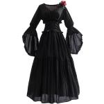 Schwarze Blumenmuster Maxi V-Ausschnitt Mittelalterkleider aus Spitze für Damen Größe 3 XL 