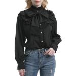 Schwarze Elegante Langärmelige Stehkragen Transparente Blusen & durchsichtige Blusen für Damen Größe M 