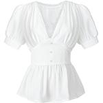 Weiße Gothic Kurzärmelige V-Ausschnitt Tunika-Blusen aus Spitze für Damen Größe L 