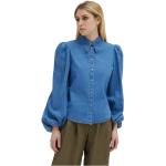 Reduzierte Blaue Langärmelige Federica Tosi Damenjeanshemden aus Baumwolle 