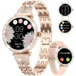 Reduzierte Goldene Wasserdichte Smartwatches mit Touchscreen-Zifferblatt mit Anruf-Funktion mit Schrittzähler für Damen 
