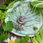 Silberne Peridot Anhänger mit Blumenmotiv mit Peridot handgemacht für Damen 