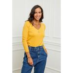 Gelbe V-Ausschnitt Kaschmir-Pullover für Damen Größe S für den für den Herbst 