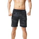 FELiCON Herren Quick Dry Running Shorts, lockere, leichte Herren-Casual-Shorts mit Reißverschlusstaschen, klassisches Camouflage-Shorts-Design mit elastischem Bund mit Kordelzug (2XL, schwarz grau)