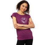 Lila Kurzärmelige Fellherz Emoji Smiley Vegane Nachhaltige T-Shirts aus Baumwolle für Damen Größe S 