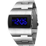 Fenkoo Herren futuristisch blau LED Digital silber Steel Band Armbanduhr