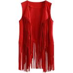 Rote Vintage Longwesten mit Fransen aus Veloursleder für Damen Größe 3 XL für den für den Sommer 