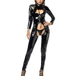 Schwarze Catwoman Katzenkostüme aus Leder für Damen Größe L 
