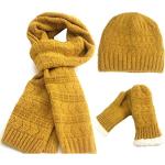 Gelbe Strickmützen aus Wolle für Damen Einheitsgröße für den für den Winter 