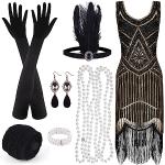 Reduzierte Schwarze Elegante Maxi V-Ausschnitt Lange Abendkleider mit Fransen mit Reißverschluss aus Satin für Damen für Partys 