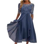 Blaue Bestickte Elegante 3/4-ärmelige Kurze Abendkleider mit Fransen aus Chiffon für Damen Größe L für den für den Sommer 
