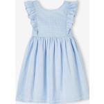 Hellblaue Elegante Vertbaudet V-Ausschnitt Kinderfestkleider mit Rüschen mit Reißverschluss aus Baumwolle für Mädchen Größe 110 