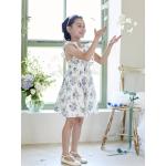 Blaue Blumenmuster Elegante Kinderkleider mit Reißverschluss aus Baumwolle für Mädchen Größe 116 