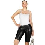 Schwarze Unifarbene Fetish-Design Leder Hotpants mit Knopf aus Lammleder für Damen Größe XXL 