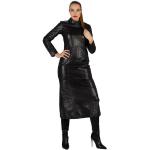 Schwarze Langärmelige Fetish-Design Maxi Stehkragen Lederkleider mit Reißverschluss aus Polyester enganliegend für Damen Größe M 