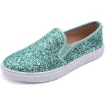 Reduzierte Jadegrüne Slip-on Sneaker mit Glitzer ohne Verschluss aus Canvas atmungsaktiv für Damen Größe 36 für den für den Sommer 