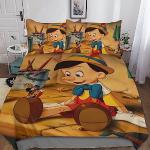FGAITH Die Abenteuer des Pinocchio Bettwäsche 3D Bettbezug, Pinocchio Set Bettwäsche Set Bettbezüge Mikrofaser Steppdeckenbezug Mit Verdecktem Reißverschluss Und Kissenbezug Double（200x200cm）