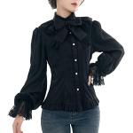 Schwarze Gothic Festliche Blusen mit Puffärmeln mit Knopf aus Spitze für Damen Größe 3 XL 